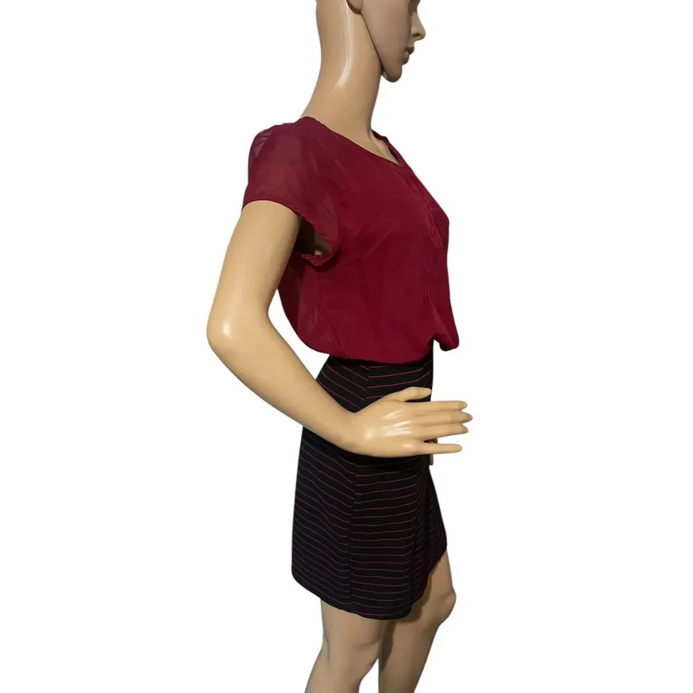 Speechless Burgundy Striped Dress Lattice Back Detail Office Cocktail Party‎  M - Picture 4 of 10